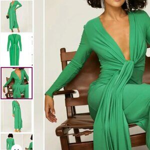 SWAP? Solace London Lorena Draped Deep V Bright Green Midi Dress Size 8